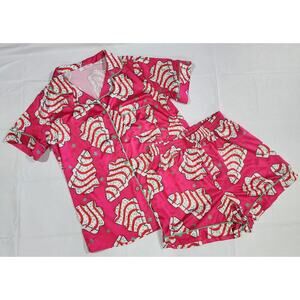 Sheshow Christmas Cake 2-piece Short Pajama/Lounge Set, Hot Pink, Size XS
